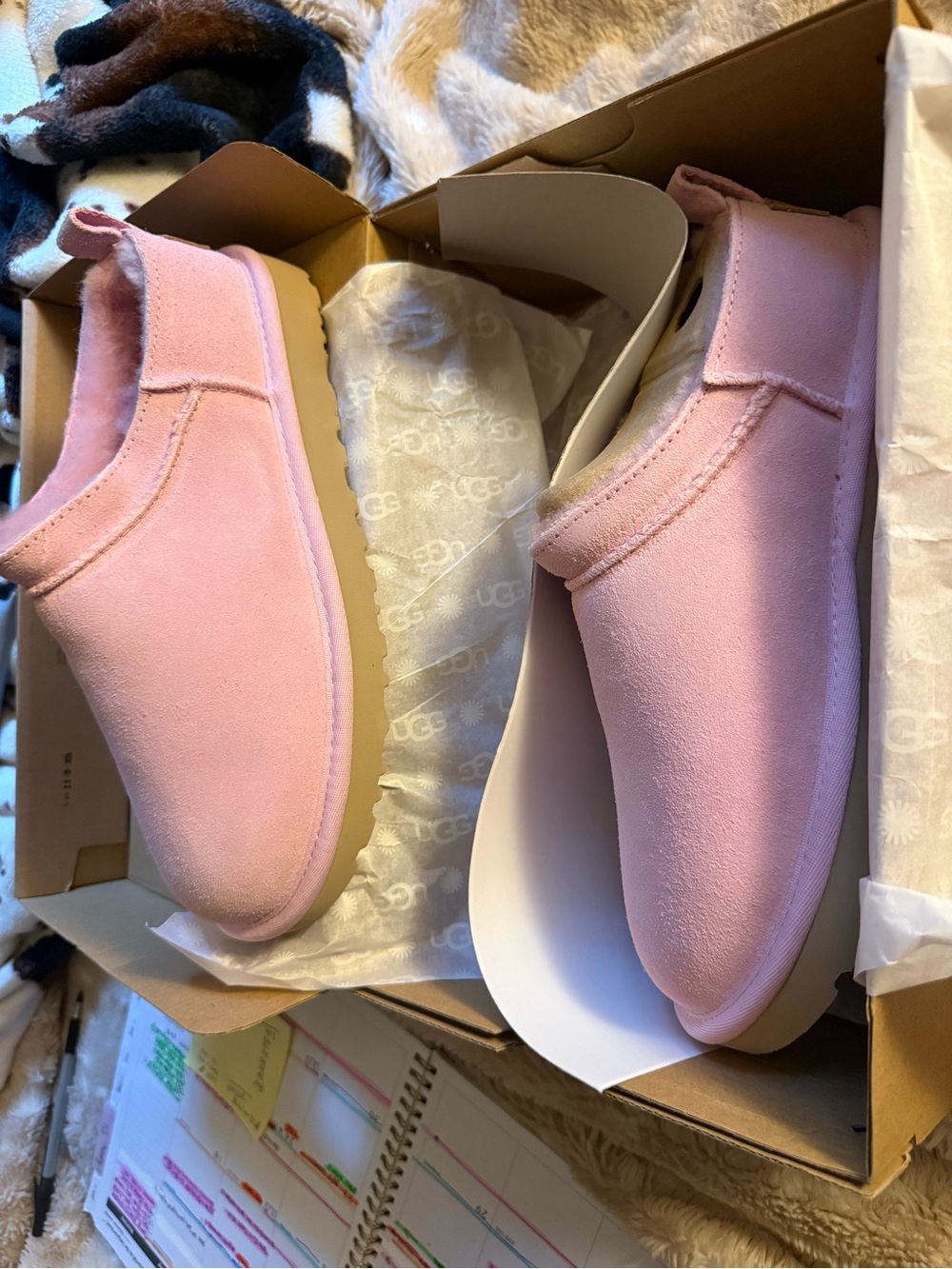 UGG Light Pink Slip-On Suede Slippers